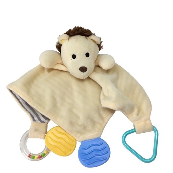 Modern Baby Lion Lovey Security Blanket Rattle Teether Plush Ribbed Blankie Tan - Picture 1 of 6